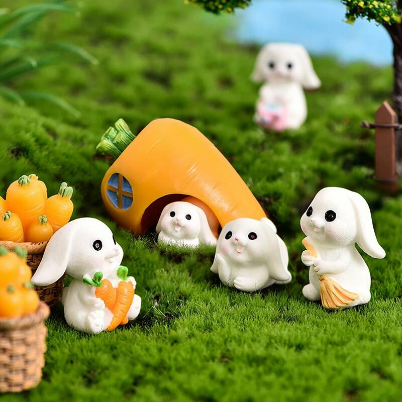 Miniestatuilla de conejo de jardín, estatuilla en miniatura realista de dibujos animados, Animal encantador y resistente, miniatura de resina para casa de muñecas