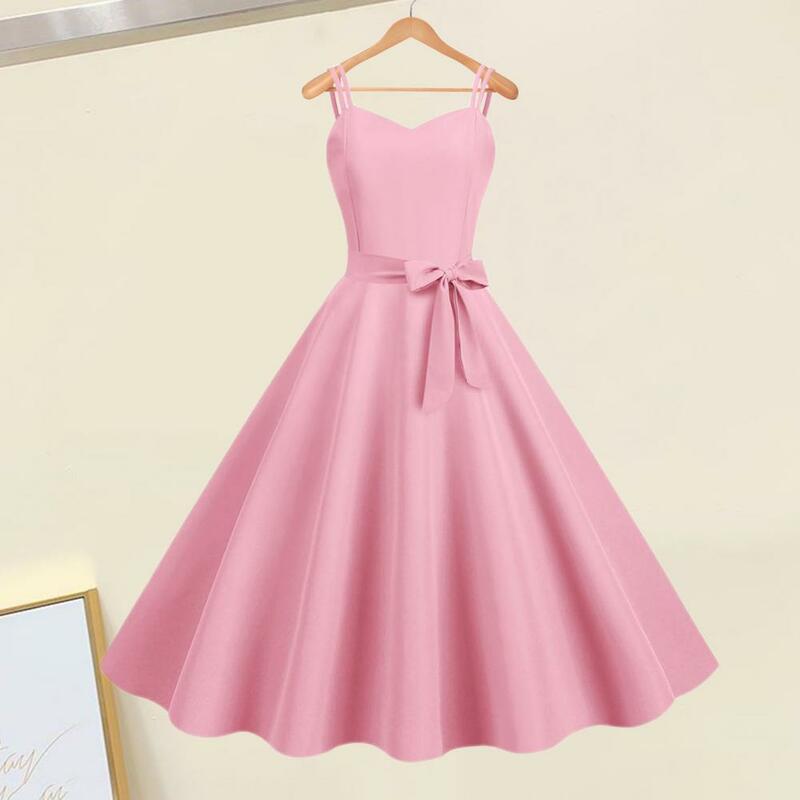 Party Dress Elegant Vintage A-line Midi Dress With Backless Design Spaghetti Straps Bow Decor For Prom Cocktail Parties Weddings