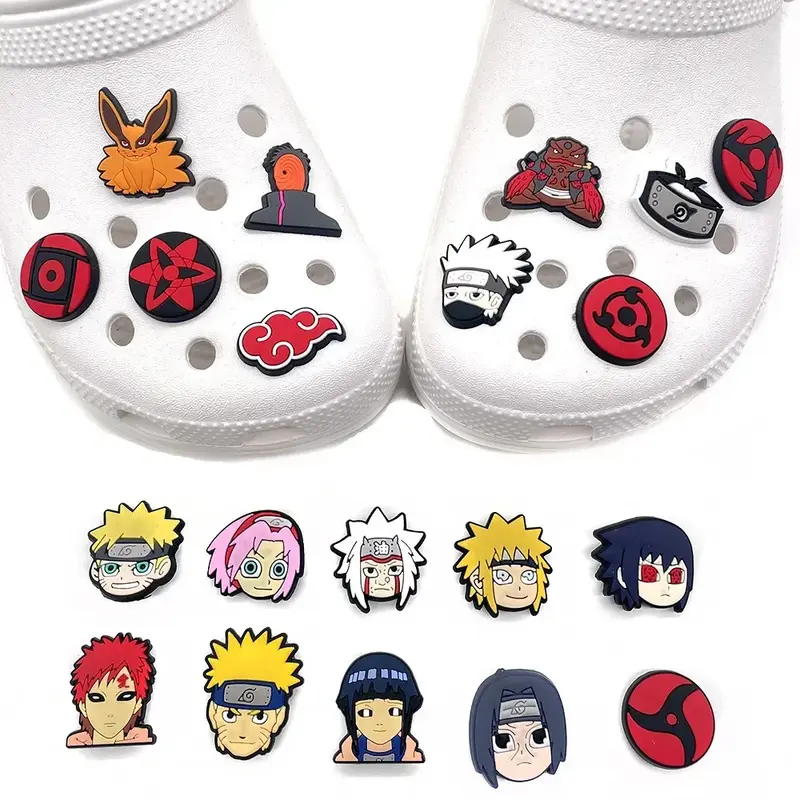 Naruto Anime Decoração de Sapatos para Crianças, Encantos Crocs, Sandálias Bonitas, Acessórios Sapatos, Kawaii PVC Badges, DIY, Presente de Natal, 20 Pcs/Set