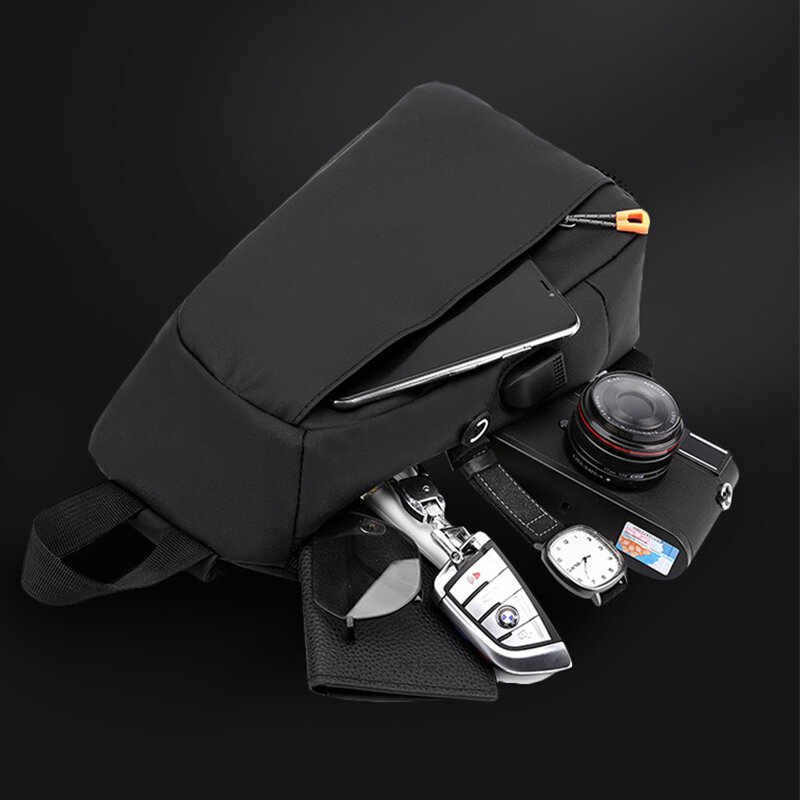 メンズ防水チェストバッグ,カジュアルなショルダーストラップ,USB充電
