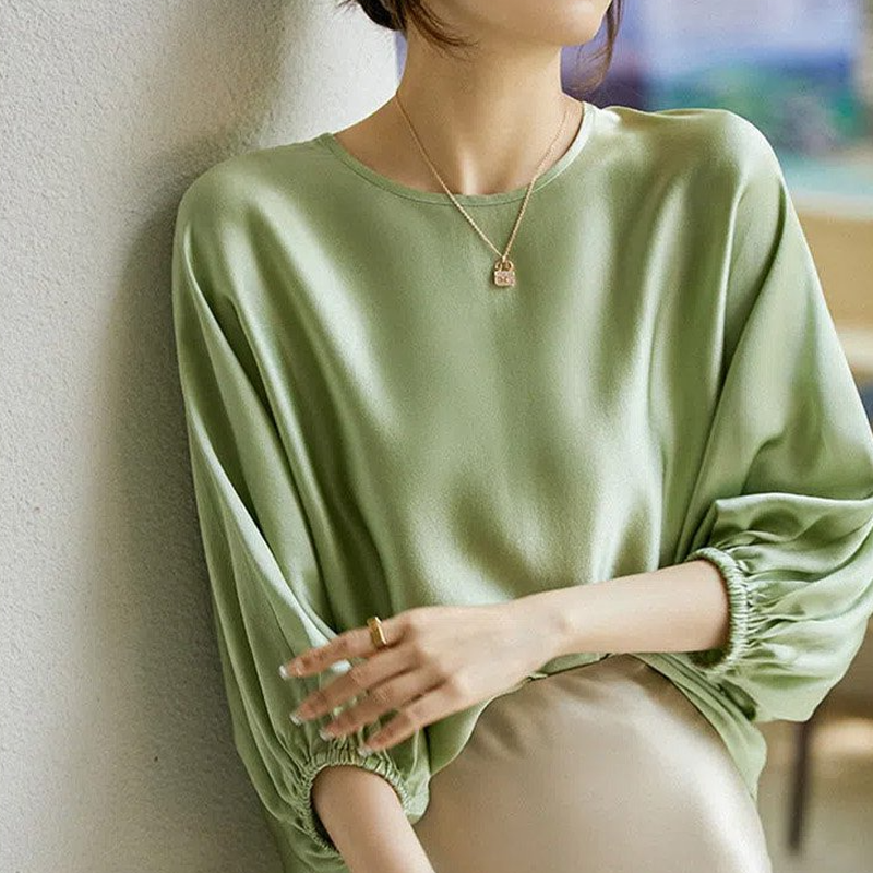 SIKETU-새틴 탑 긴 소매 블라우스 여성용, 신제품, 우아한, 한국 패션, 오피스 레이디, 2022
