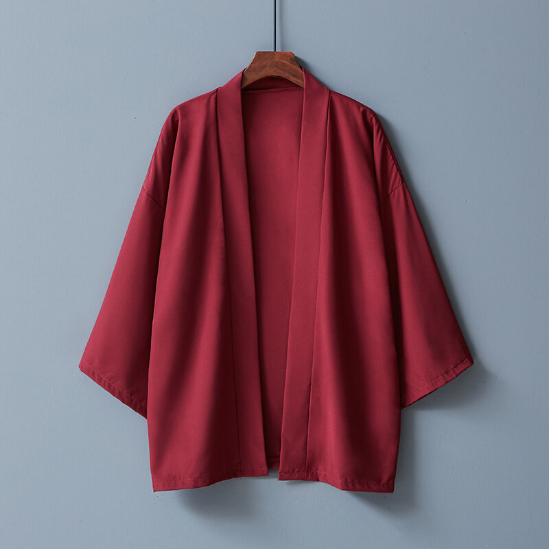 Kimono japonés Haori para mujer y hombre, abrigo de Color rojo, cárdigan, ropa exterior blanca fina, suelta, nueva moda de verano