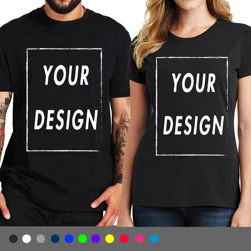 Camiseta 100% de algodón personalizada para hombre y mujer, camisa con texto y logotipo de diseño, talla europea, parte delantera y trasera, personalizada a ambos lados