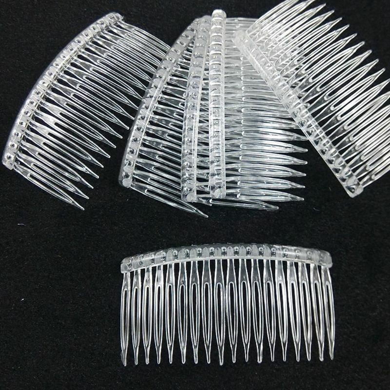 E15E 10 piezas peines para cabello peines laterales plástico 14 dientes rectos peine con pinza velo novia peine para