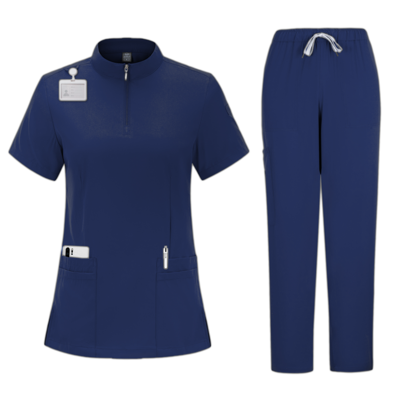 Women's 4-Pocket Zip-Neck Short Sleeve Scrub Top Nurse Uniforms Women Medical Nurses Accessories for Hospital Doctor Uniform