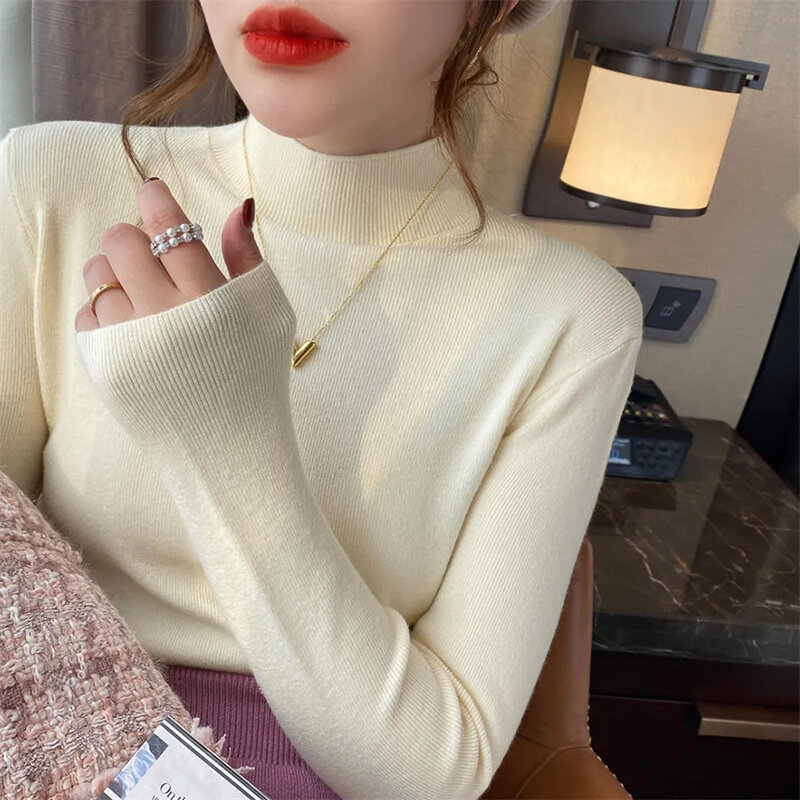 Turtleneck Sweater Women Fashion 2024 New Stretch Tops Women Knitted Pullovers Long Sleeve Bottoming Knitted Sweater