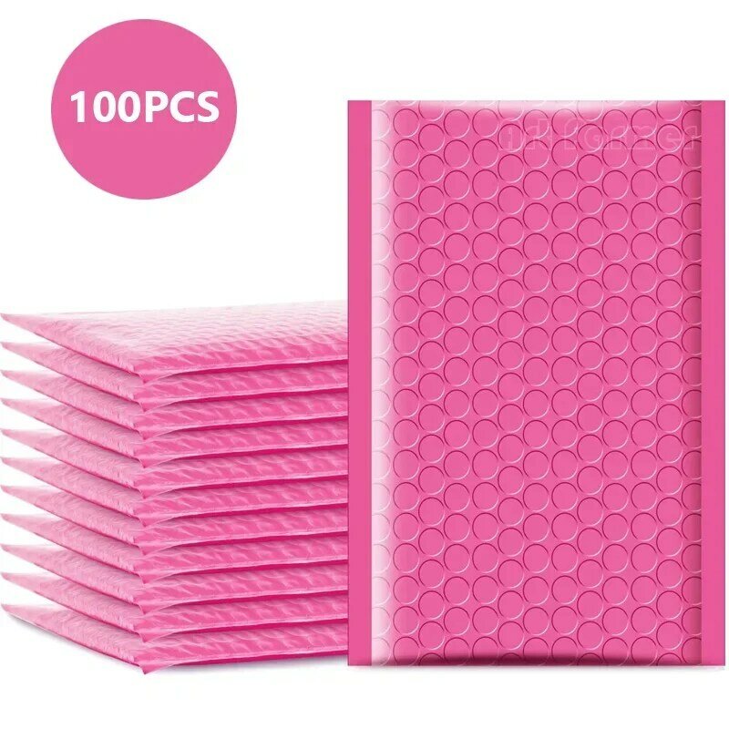 100pcs Supplies Small Business Packaging Envelope Bags Shipping Mailer Office Package Bubble Delivery Seal Packing Bag Self Pink