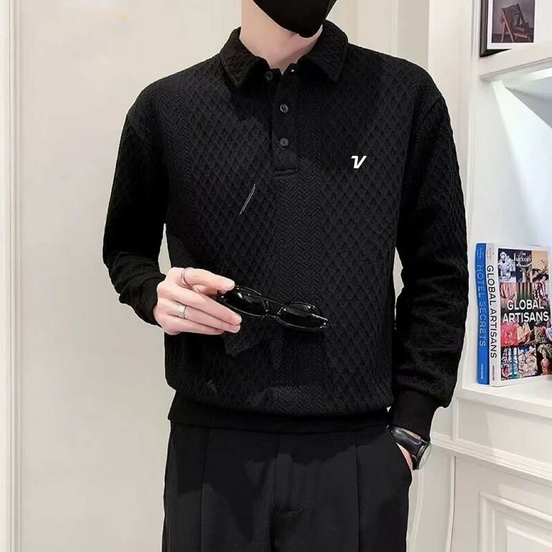 2024 golf wear new spring and autumn long sleeve men's golf shirt fashion casual classic lapel splicing clothing 5XL