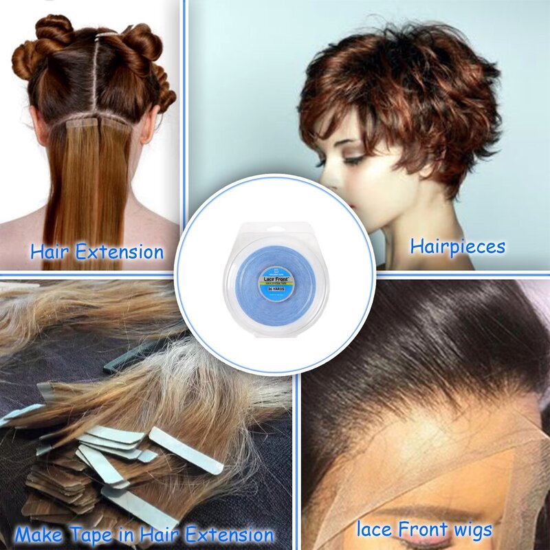 Fita dupla face para extensão do cabelo Extensão peruca azul, Lace Front Support