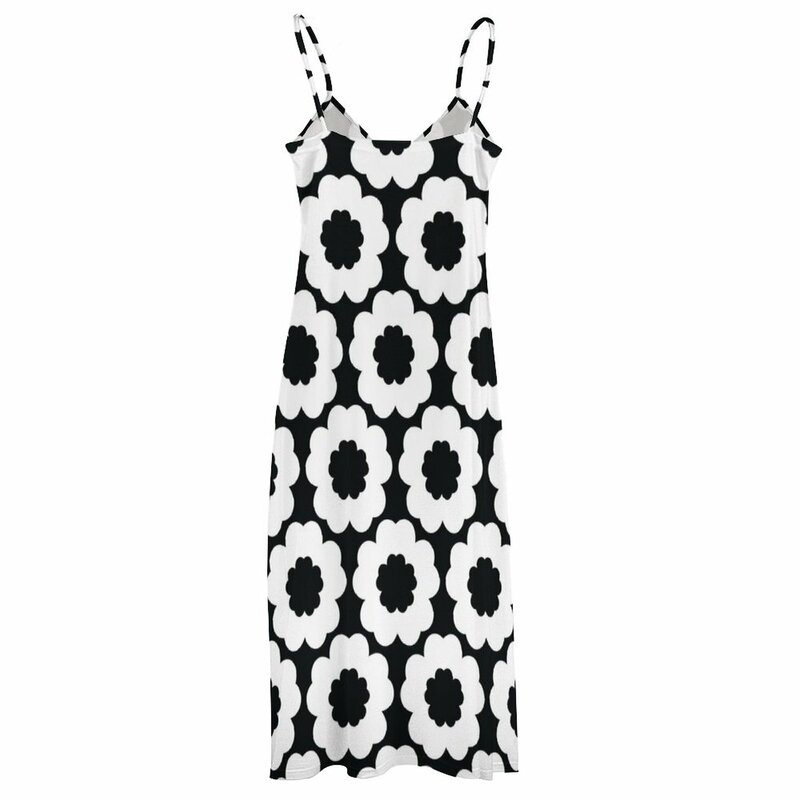 Retro czarny n kwiat biały moc jednolity wzór nadruk bez rękawów sukienka sukienka plażowa sukienka damska sukienka