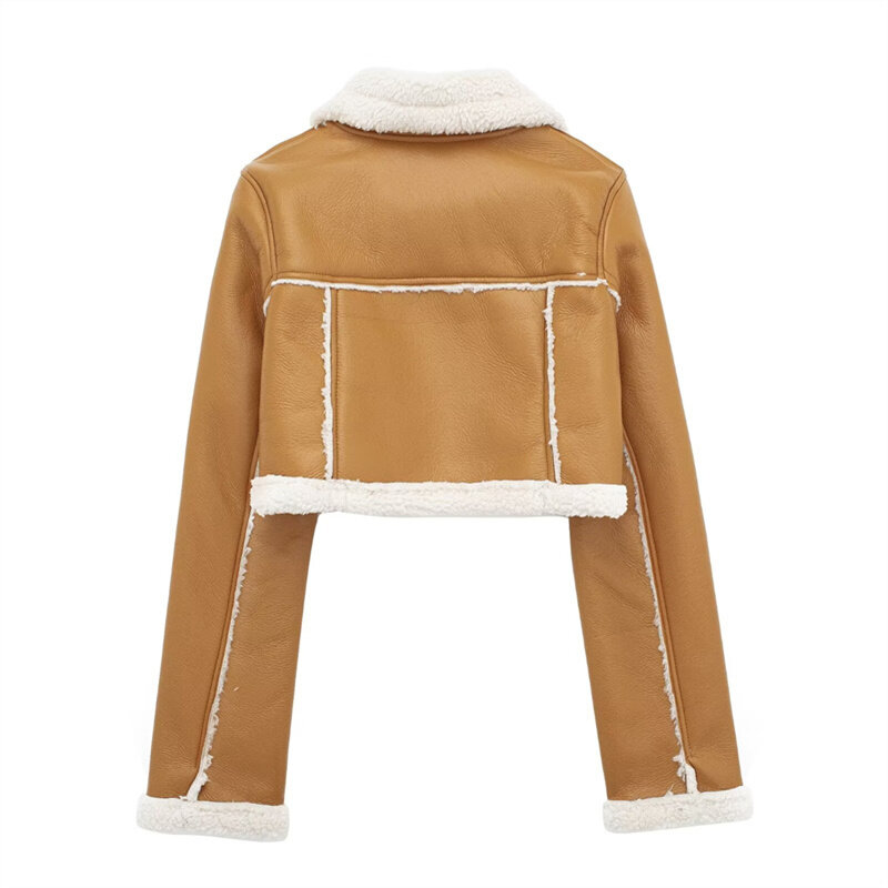 Зимняя Новая Женская Толстая флисовая куртка KEYANKETIAN из искусственной кожи, модная Ретро Асимметричная верхняя одежда на молнии, укороченный топ