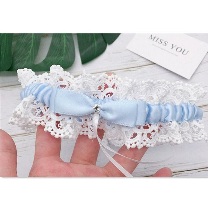 Ceinture de jarretelles bleu en dentelle florale pour femmes, bas à boucle d'anneau de jambe, nœud Sexy pour filles, accessoires de Cosplay de princesse