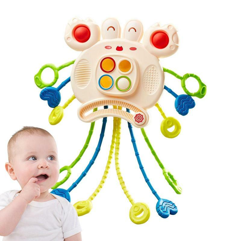 Pull String Toy Food Grade Silicone Pull String Activity Toy giocattoli sensoriali a forma di granchio per i più piccoli abilità motorie fini giocattoli da viaggio