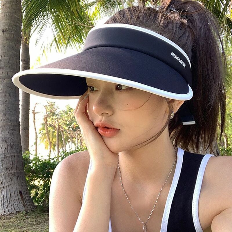 Topi pelindung matahari wanita, topi pantai pelindung UV dapat dilipat, topi matahari musim panas