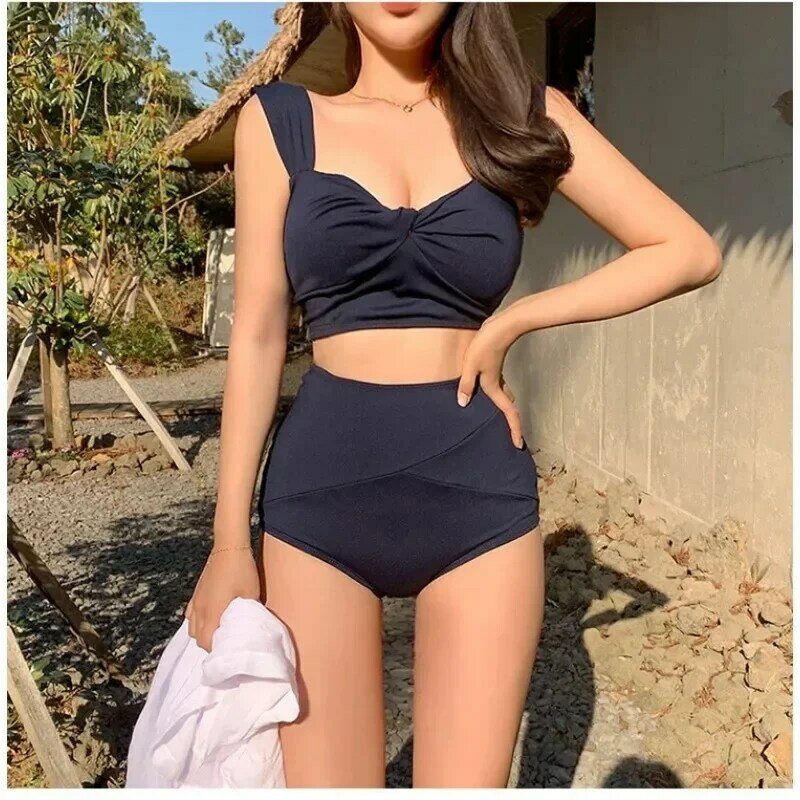 Dreieck Bikini hoch taillierter Badeanzug Damen zweiteiliger einfarbiger koreanischer Damen Hot Spring Badeanzug Micro Bikini