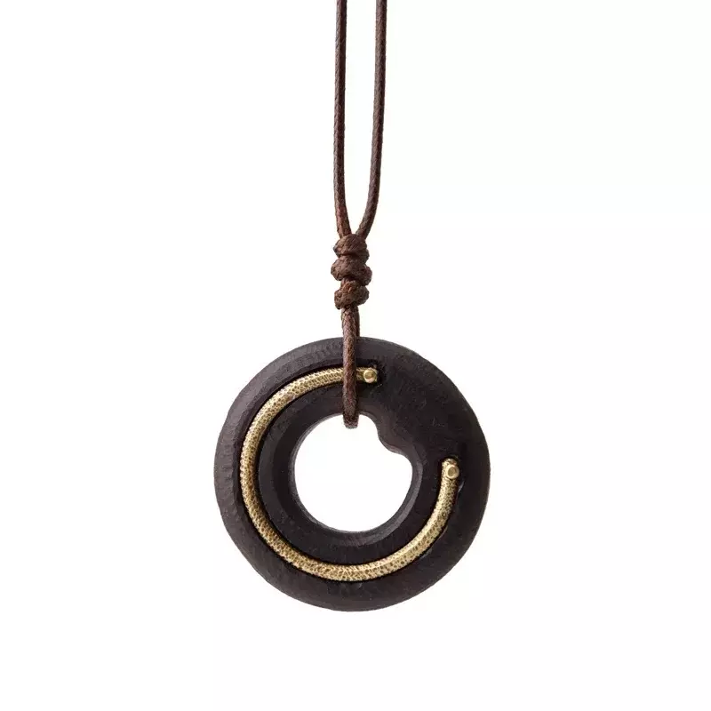 Original Design Handmade Ebony Pendant Men's Retro Trendy Street Hanging Simple All-match Jewelry Woolen Chain Necklace Women