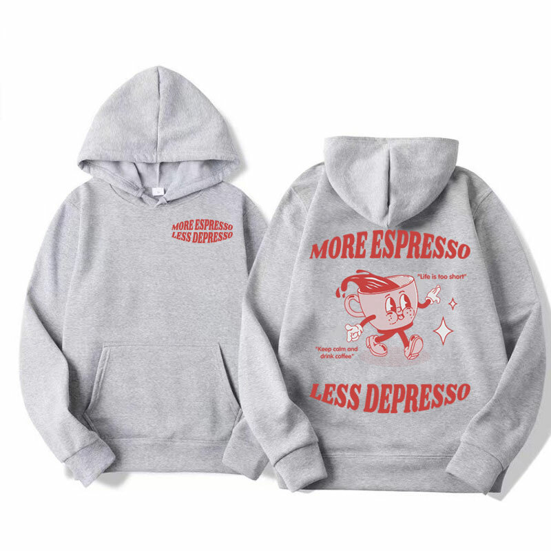 More Espresso Less Depresso Meme Hoodies Funny Men Women's Casual Long Sleeve Sweatshirt Vintage Y2k Pullovers Hoodie Streetwear