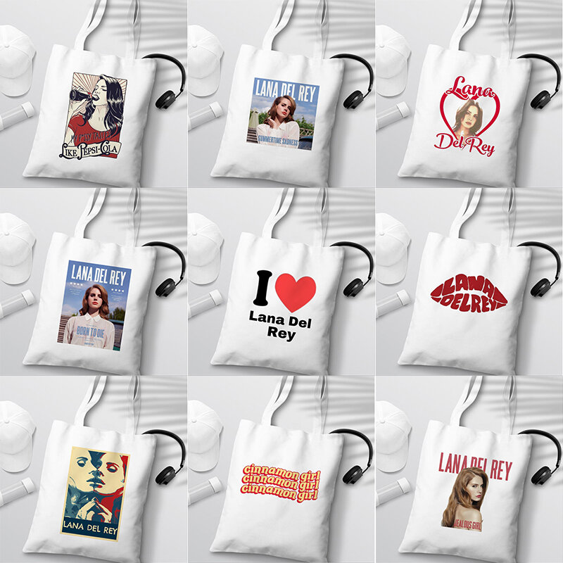 bolsa tela bolsas de compra bolso grande tote bag tela Bolso de mano de alta capacidad con estampado gráfico de Lana Del Rey para niñas, bolso de compras con estampado de dibujos animados, informal, a la moda