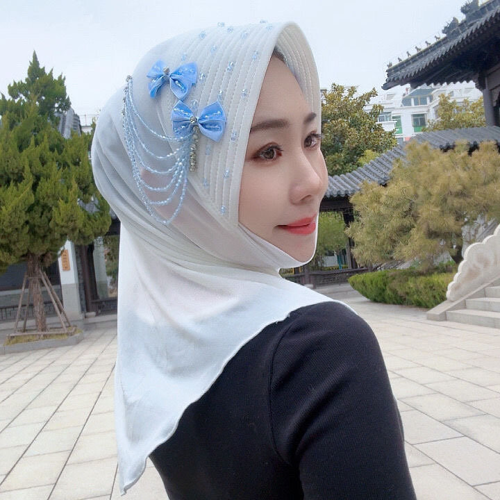 Multicolors Muslim Bride Hijab Musulman Diamonds Appliques Instant Caps