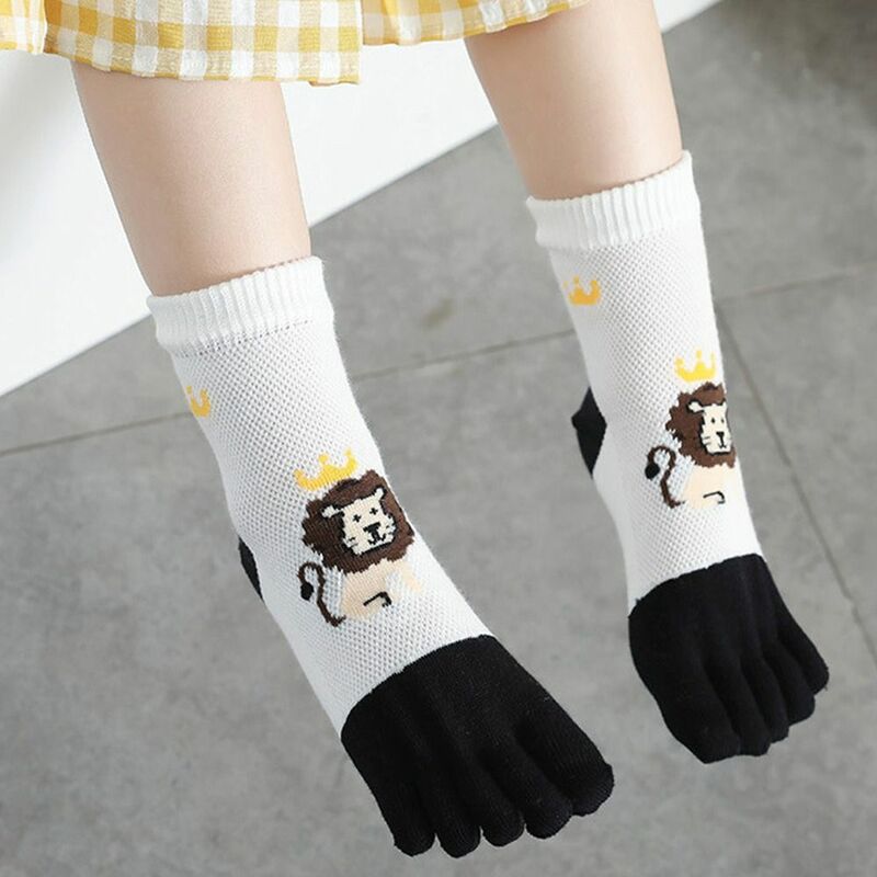 Calcetines elásticos de algodón para niños, medias de cinco dedos, medias deportivas de León, calcetines cortos para niños, encantador y cómodo, otoño y primavera