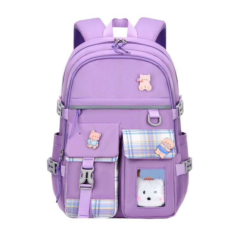 Multi-Pocket School Backpack Nylon Daypack Casual Bookbag for Girls Children