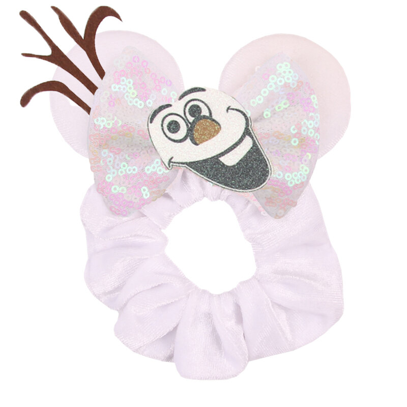 Disney-Mulheres Minnie Mouse orelhas veludo cabelo Scrunchies, lantejoulas meninas, 4 "Bow, Elastic Hairband, DIY acessórios para cabelo, 2024