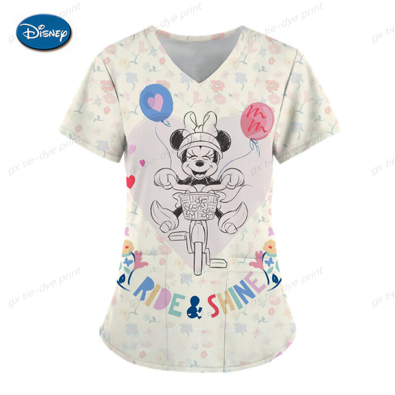 Disney Mickey Minnie Pakaian Seragam Perawat Wanita Atasan Gambar Kartun Klinik Perawat Pelindung Kaus Seragam Perawat