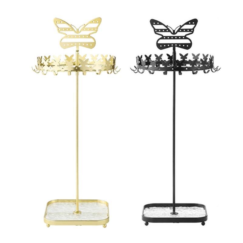Soporte exhibición joyería mariposa Metal con bandeja, torre organizadora colgante