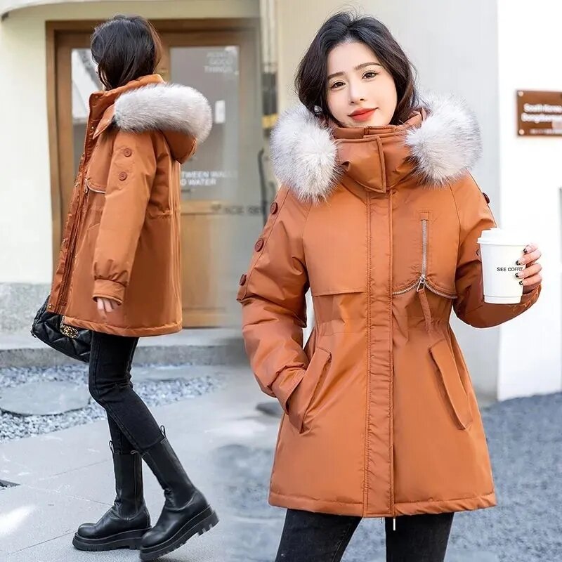 2023 Winter Pai Overcomes Women Parkas Long Korean New Down Cotton-Padded Jacket Female Loose Outerwear With Fur Collar Tide Top