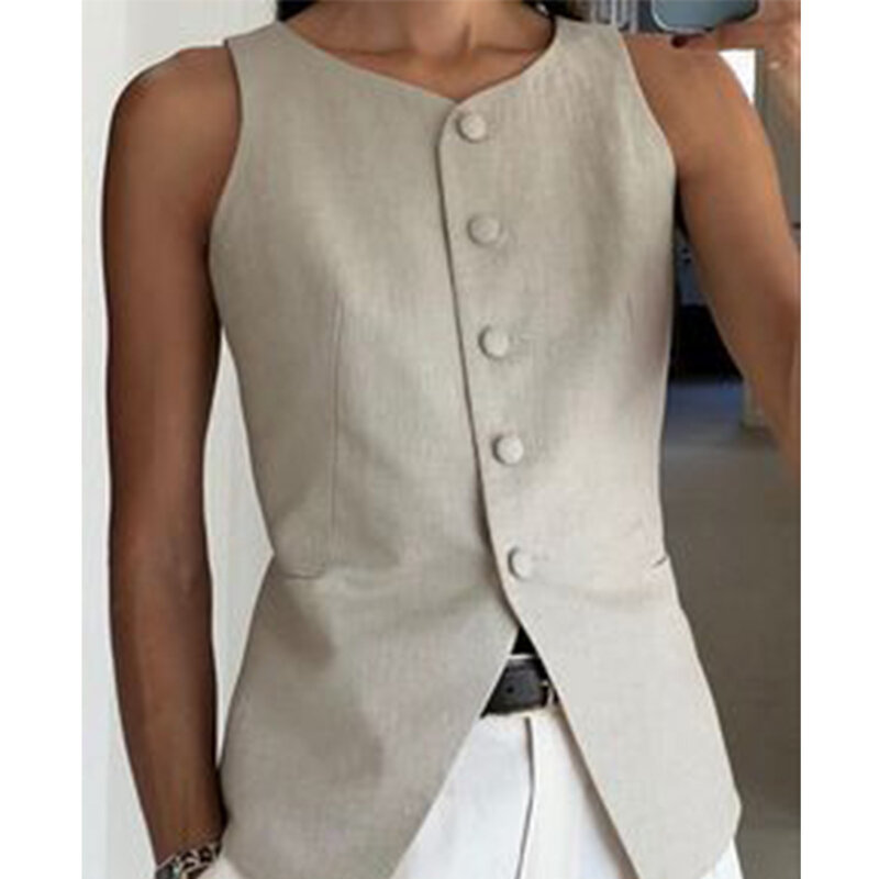 Black V-neck Suit Vest Women's New Retro Fashion Waist Casual Simple Elegant Stacked Cardigan Sleeveless New in Outerwears