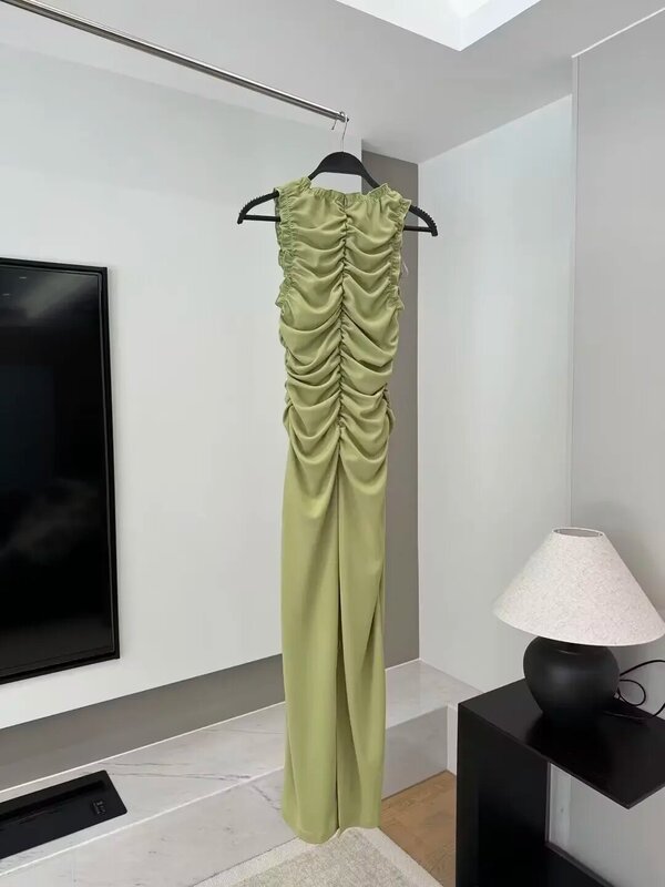 Женское Плиссированное Платье-миди с V-образным вырезом