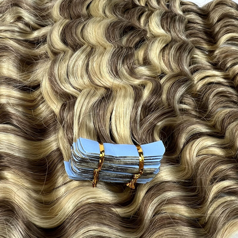 NNHAIR-extensiones de cabello humano 100% para mujer, cinta de 18 pulgadas, cabello rizado Remy