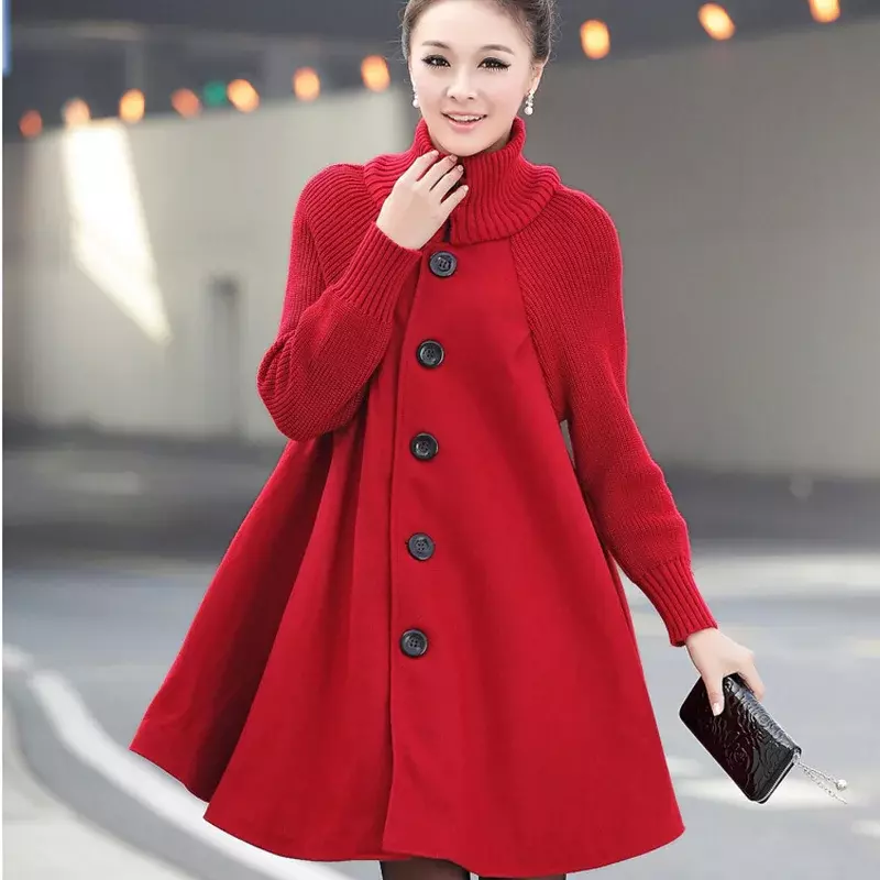 Korean Version Of Large Size Women Winter Coat  Long Loose Woolen Coat Cloak Wool Trench Coat