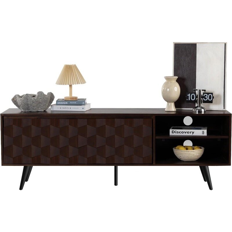 Georgina Solid Wood, 10 Minutes Assembly Entertainment Center with Storage Geometric Pattern Console