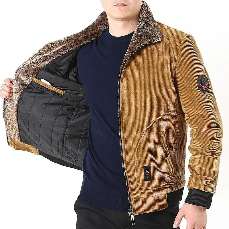 Corduroy Winter Coat men Puffer Jacket Autumn And New Korean Style Long Over-the-knee Cotton Padded Keep Warm