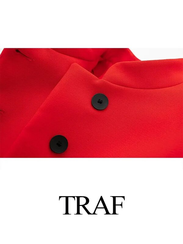 TRAF-Blazer curto apertado feminino com bolso, jaqueta texturizada selvagem chique, blusa cardigã feminino, terno fashion, casaco de tendência, primavera, 2022