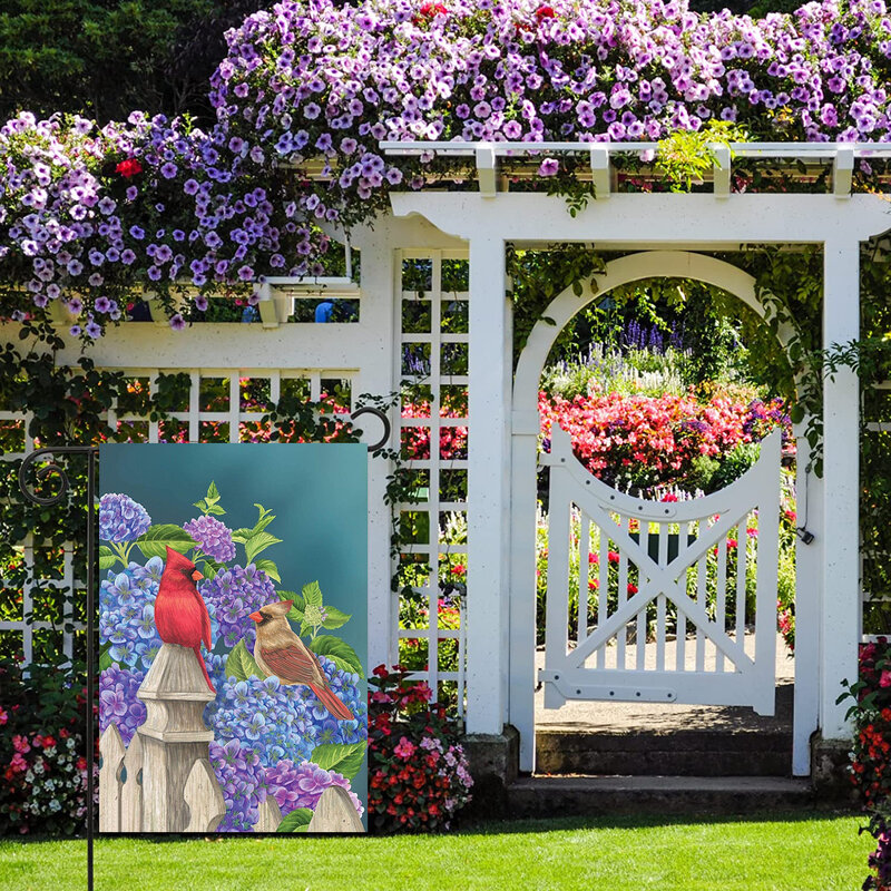 1 pezzo di motivo floreale multicolore per uccelli con decorazione del cortile con bandiera da giardino stampata su entrambi i lati, senza aste