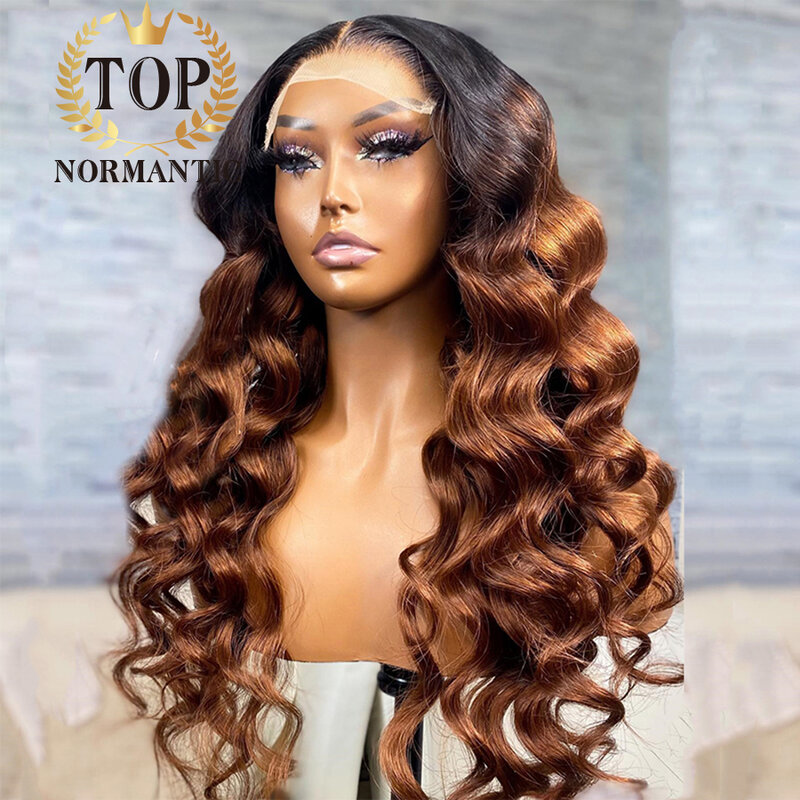 Topnormantic Ombre warna coklat rambut Brasil 13x4 Wig renda depan garis rambut prepped untuk wanita 4x4 Wig penutupan renda tanpa lem
