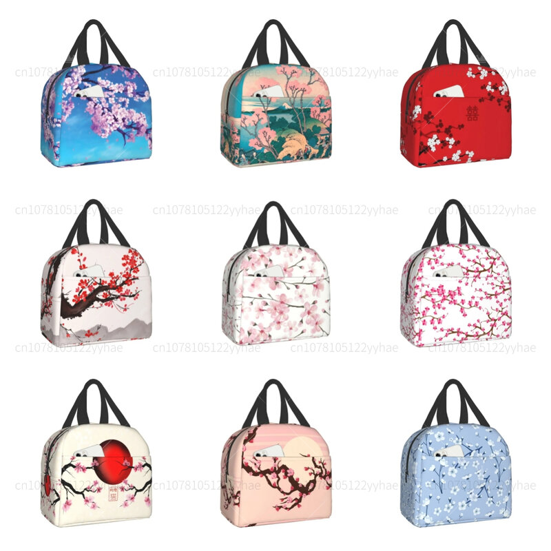 Japanese Cherry Blossom Insulated Lunch Bag for Women Floral Flower Resuable Cooler Thermal Food Lunch Box Work School Travel