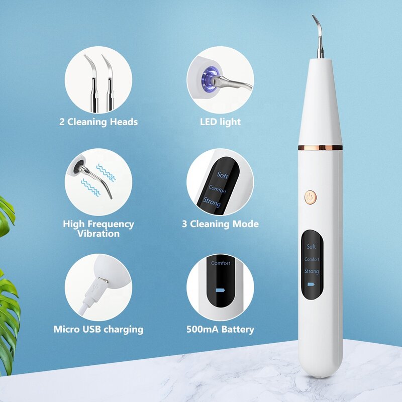 Nettoyeur de dents électrique à ultrasons, détartreur dentaire, dissolvant de taches de tartre de plaque dentaire, outil de blanchiment des dents