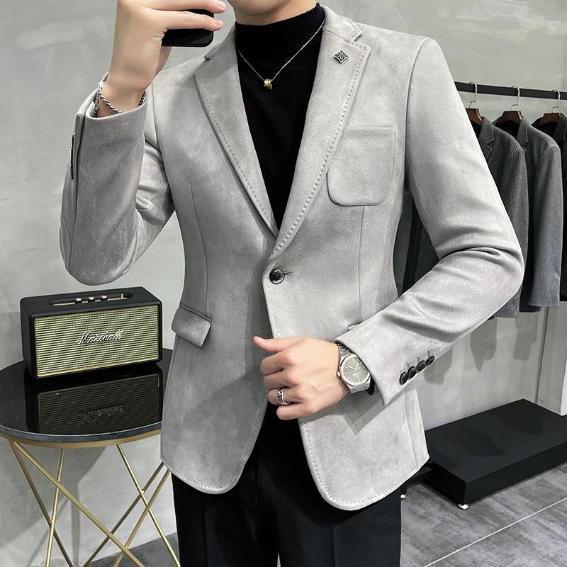 2-a29 Wildleder anzug Herren Slim Fit koreanische Version trendy ins Design lässig kleiner Anzug Herbst Winter einteilige Top-Jacke