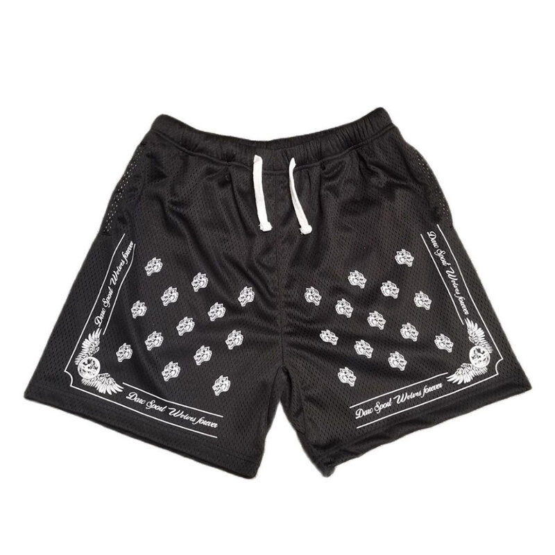 DARCSPORT-Shorts de malha dupla camada para homens e mulheres, shorts de ginástica clássicos, shorts esportivos, lobos estampados com forro, tamanho americano