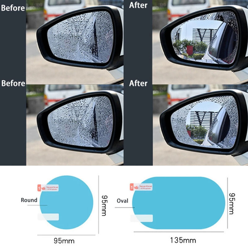 2Pcs Car antipioggia pellicola trasparente specchietto retrovisore protettivo antiappannamento pellicola impermeabile accessori per adesivi Auto 100 x13 5mm/95*95mm