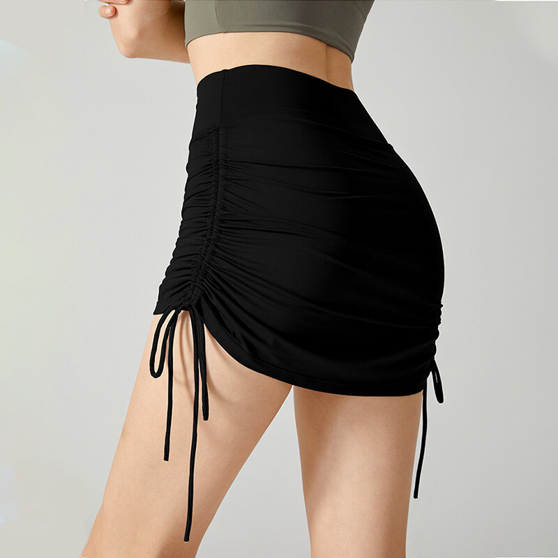 Calças de Yoga Lulu-Fake de duas peças para mulheres, saia fitness, estiramento exterior calças de ioga, cintura alta, cinta hip, calças esportivas apertadas