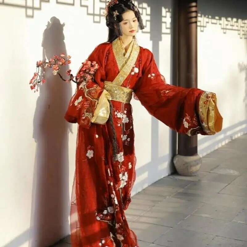Chinese Style Exquisite Plum Blossom Embroidery Straight-Front Robe Hanfu Women New Elegant Temperament Flower Decorative Hanfu
