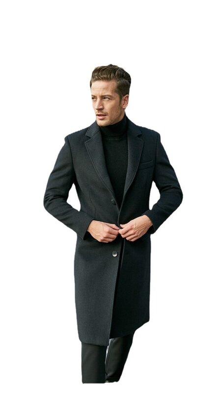 Męski wełniany płaszcz brytyjski z długimi rękawami tweedowy płaszcz jesienno-zimowy tweedowy płaszcz Trend męska kurtka