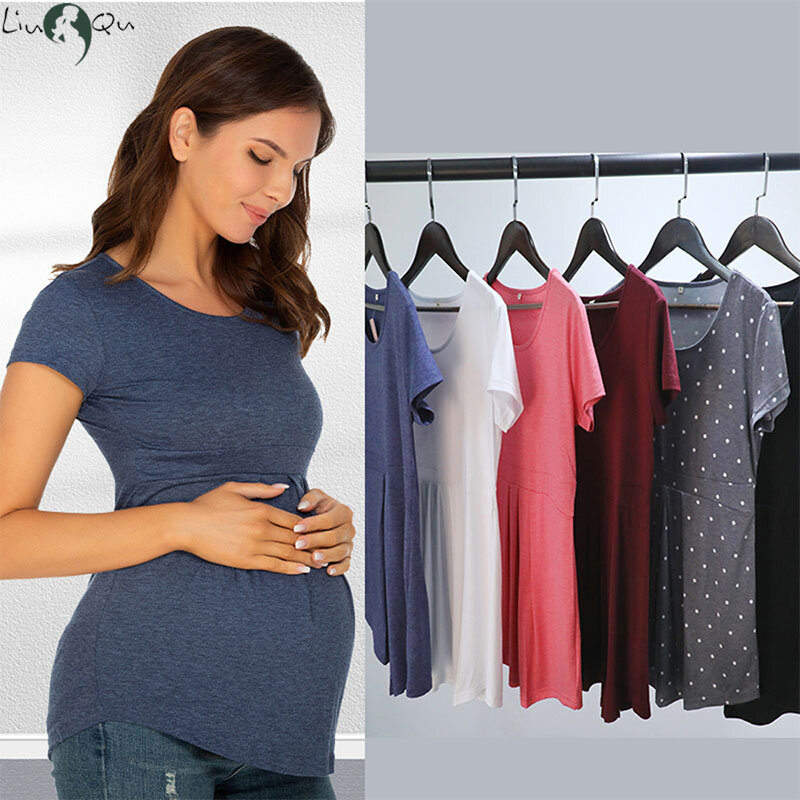 Estate maternità Top donna gravidanza manica corta t-shirt Casual per donne incinte eleganti pieghe Top abbigliamento donna
