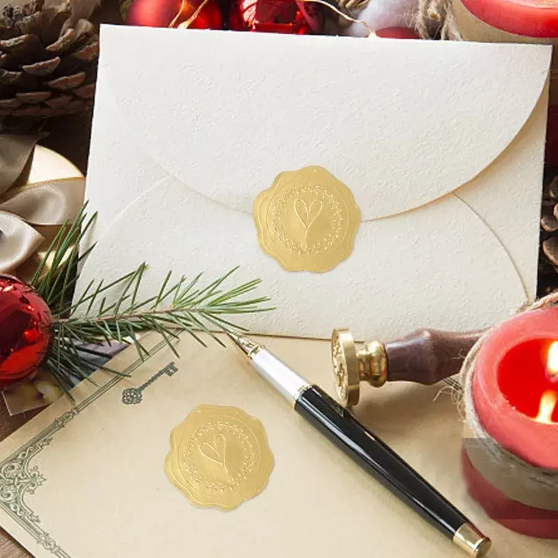 Pegatina de corazón en relieve dorado, 100/25 piezas, sello de sobre de agradecimiento, tarjeta de invitación de fiesta de boda, decoración de regalo de Navidad