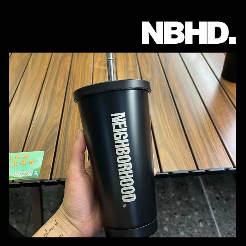 Taza Termo de paja de acero inoxidable NBHD, vaso de café de alta gama de gran capacidad para acampar, con tapa personalizada