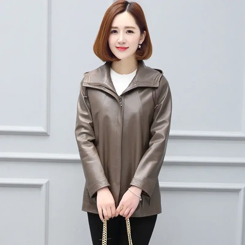 Casual Hooded Real Leather Jacket Women Genuine Sheepskin Leather Jackets for Women 2024 Spring Autumn Leather Coat chaquetas